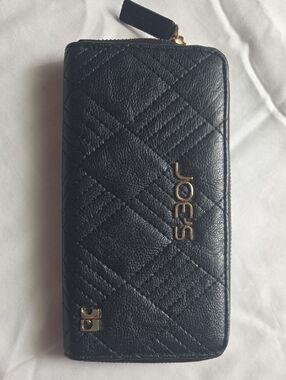 Joe's Jeans Black Quilted Zip Wallet with Gold Hardware